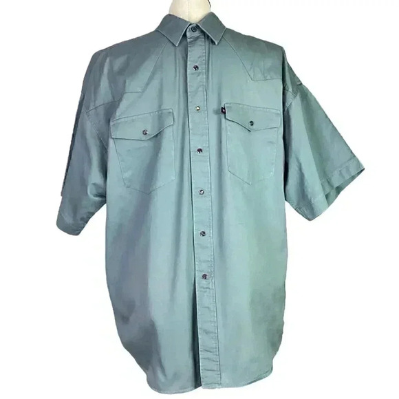 Panhandle Slim Western Shirt Men XL Green Canvas Pearl Snap Work Regular Cotton - Picture 1 of 5
